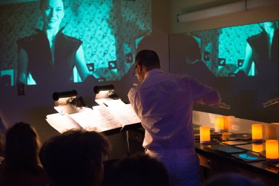 Performing "recurrerre" by James B. Maxwell in the cellar of the Cultch. Photo by Jan Gates.