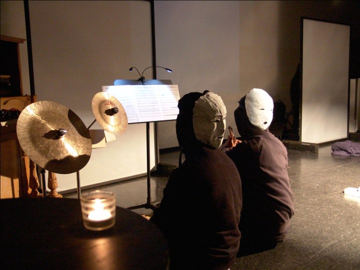 Performing Michael Mori's "Nothing is Free" at the Powell Street Festival's Spatial Poetics IX in 2010 (with Iman Habibi). 